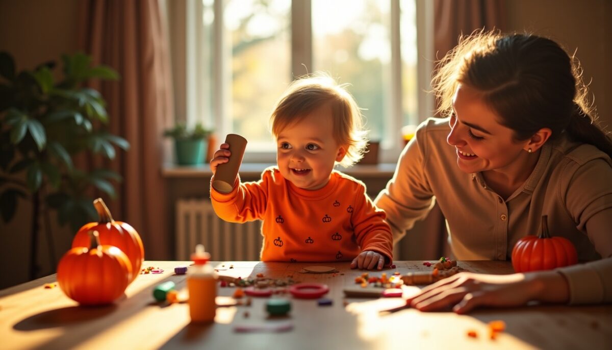 Bricolages faciles avec rouleaux de papier toilette pour décorer Halloween avec bébé